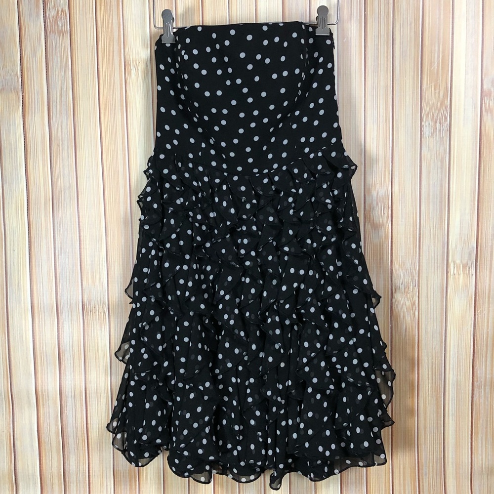 Strapless Black Dress White Polka Dots & Ruffles